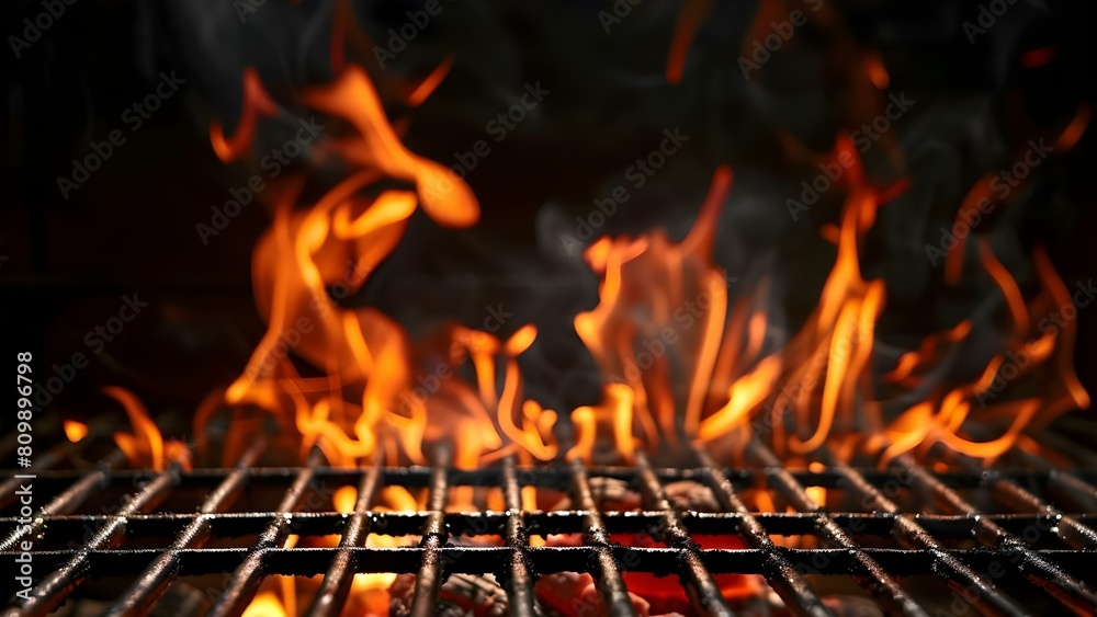 Barbecue grill fire illuminating black background with flames empty fire grid. Concept Fire Photography, BBQ Grill, Flame Illumination, Black Background, Empty Fire Grid Barbecue grill fire illuminating black background with flames empty fire grid. Concept Fire Photography, BBQ Grill, Flame Illumination, Black Background, Empty Fire Grid