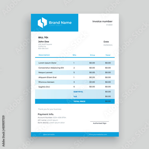 Business invoice template design isolated. Modern simple designer invoice. Vector stock © Jessica