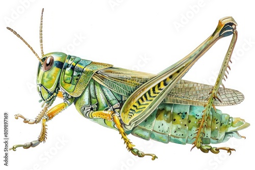 Grasshopper, Pastel-colored, in hand-drawn style, watercolor, isolated on white background