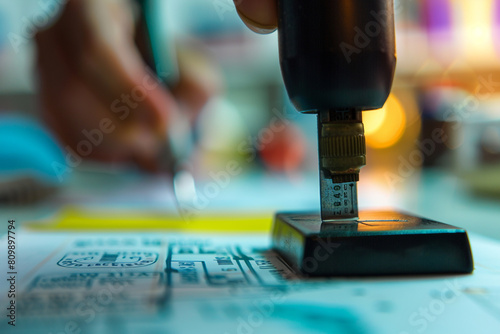Focused view of an international trade license being stamped, illustrating the formalities of entering new markets 