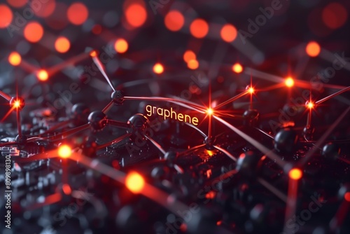 An artistic interpretation of graphene with a glowing red light, emphasizing its electrical conductive properties