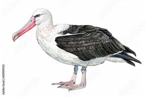 Albatross,  Pastel-colored, in hand-drawn style, watercolor, isolated on white background