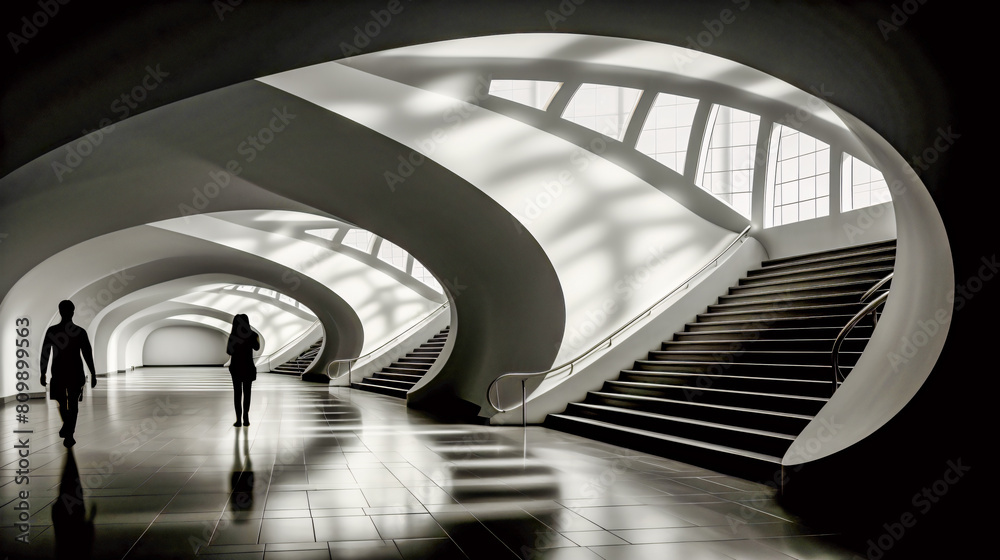 Fototapeta premium Silhouettes and Reflections in a Moody Illuminated Urban Feeling Abstract Wallpaper Digital Art Poster Brainstorming Map Magazine Background Cover