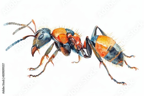 Ant,  Pastel-colored, in hand-drawn style, watercolor, isolated on white background