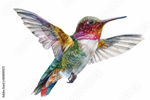 Annas hummingbird,  Pastel-colored, in hand-drawn style, watercolor, isolated on white background © wasan