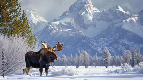 Large male moose in winter