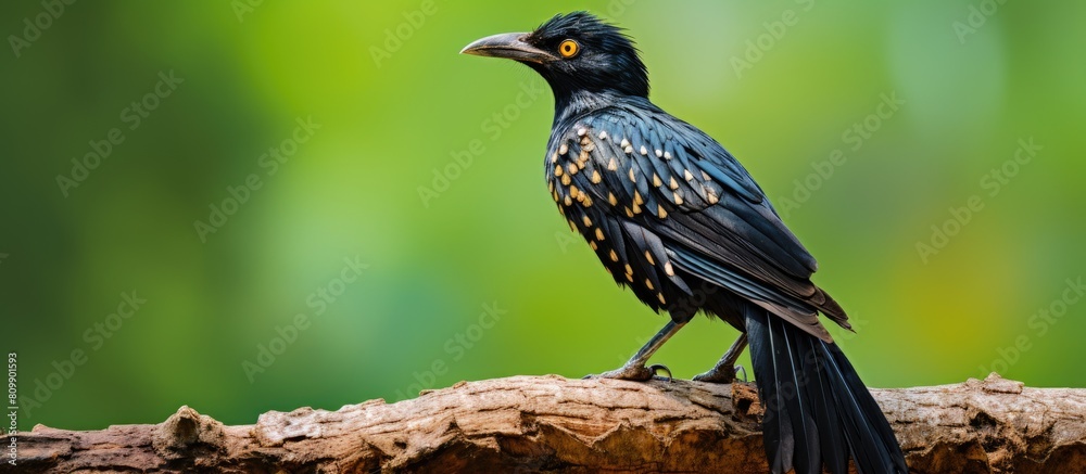 An Asian koel perched on a branch with plenty of copy space in the image An Asian koel perched on a branch with plenty of copy space in the image