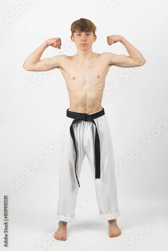 A Shirtless Teenage Karate Boy