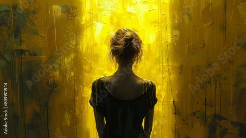 노란 벽 여자
