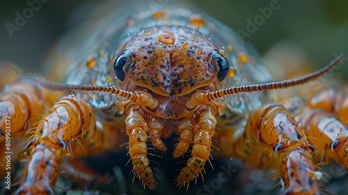 The closeup of a centipedes head reveals its many pairs of sharp mandibles and sensory appendages, high resolution DSLR