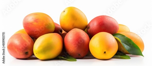 A copy space image of mangos placed on a clean white background