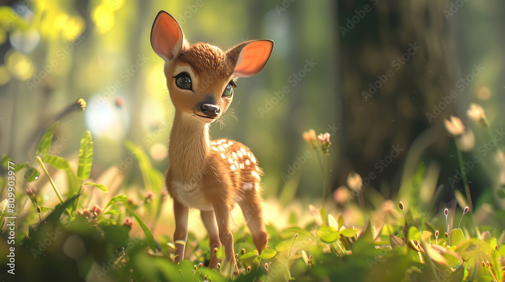 A cute baby deer in the forest A cute baby deer in the forest