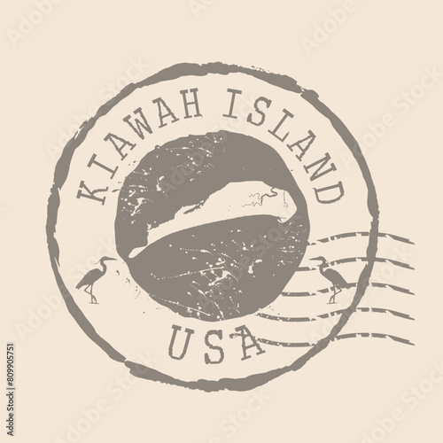 Stamp Postal of Kiawah Island. Map Silhouette rubber Seal.  Design Retro Travel. Seal  Map of Kiawah Island grunge  for your design. United States.  EPS10