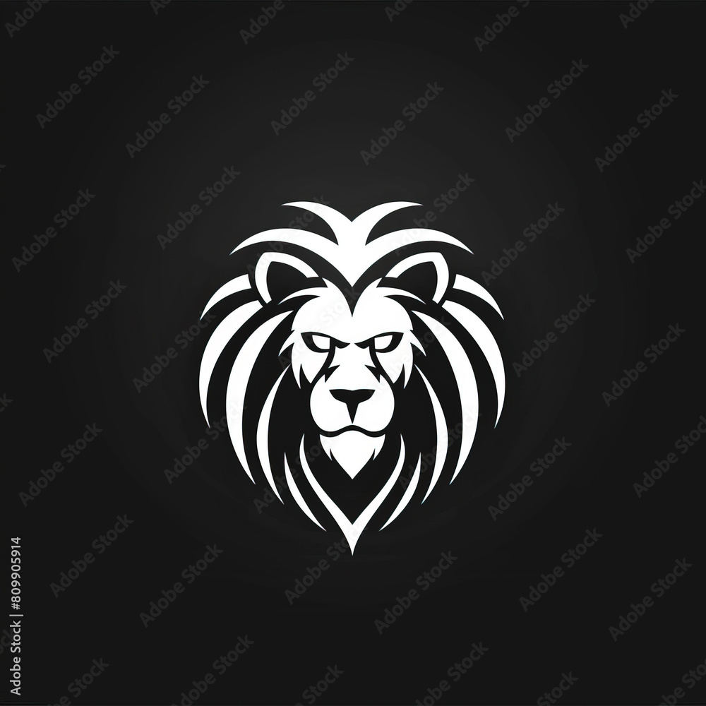 Obraz premium Monochrome logo with lion head, black background