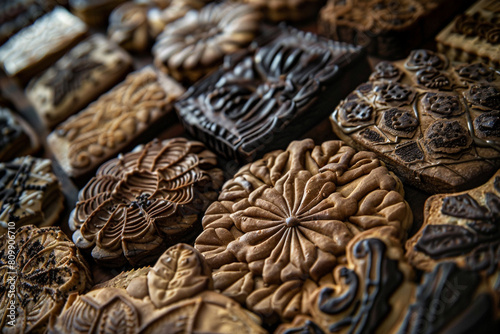 Gourmet biscuits with intricate textures a close up on the craftsmanship of decadent bakery art 