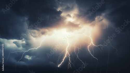 Majestic Lightning Bolts Illuminate the Dark Thunderstorm Sky