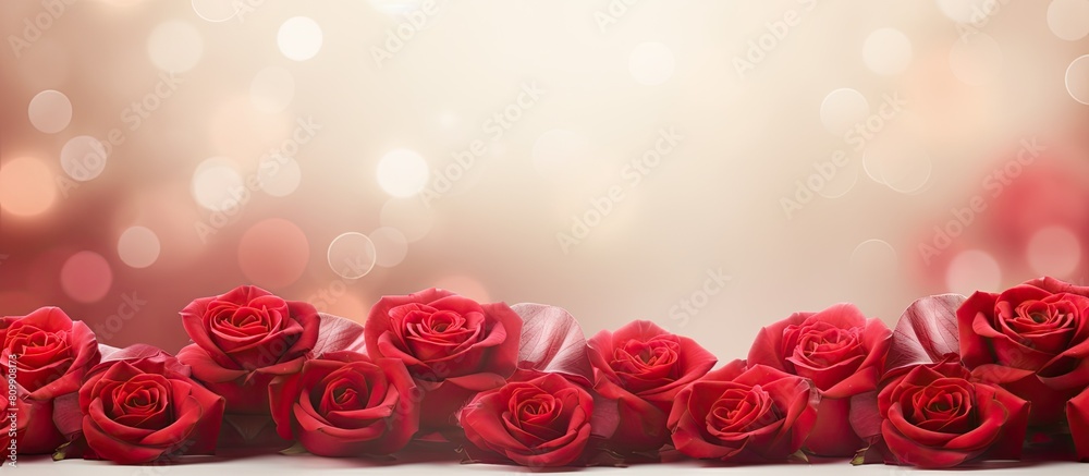 A beautiful copy space image with a backdrop of red roses sets the romantic tone for Valentine s Day A beautiful copy space image with a backdrop of red roses sets the romantic tone for Valentine s Day