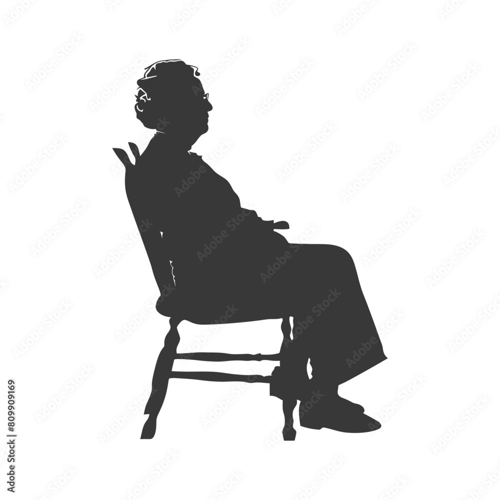 Silhouette elderly woman sitting in the chair black color only Silhouette elderly woman sitting in the chair black color only