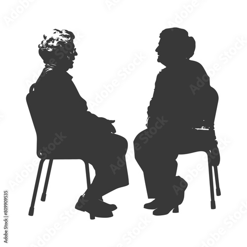 Silhouette elderly women and elderly women were sitting while talking black color only © NikahGeh