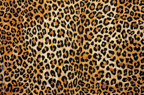 The image is a close-up of a leopard s fur. The fur is a light brown color with black spots.