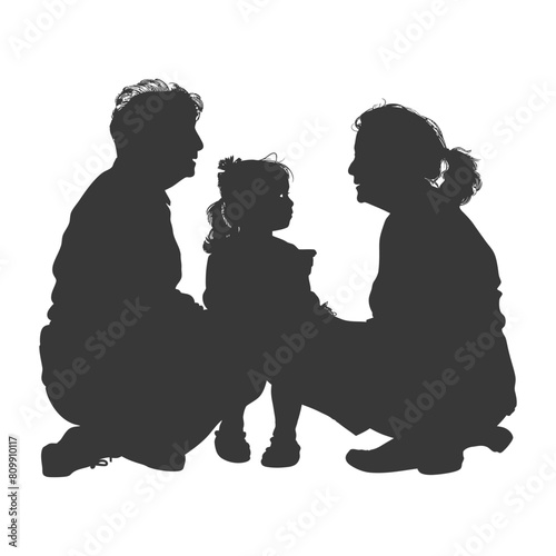 Silhouette elderly women and little girl were sitting while talking black color only