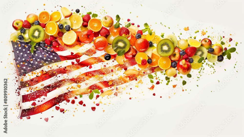 Food shape of American flag made out of fruits, creating a flag looks ...