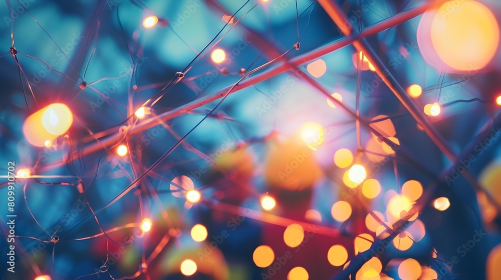 Interconnected Electrical Network of Glowing Lights Symbolizing Teamwork and Energy Flow Interconnected Electrical Network of Glowing Lights Symbolizing Teamwork and Energy Flow