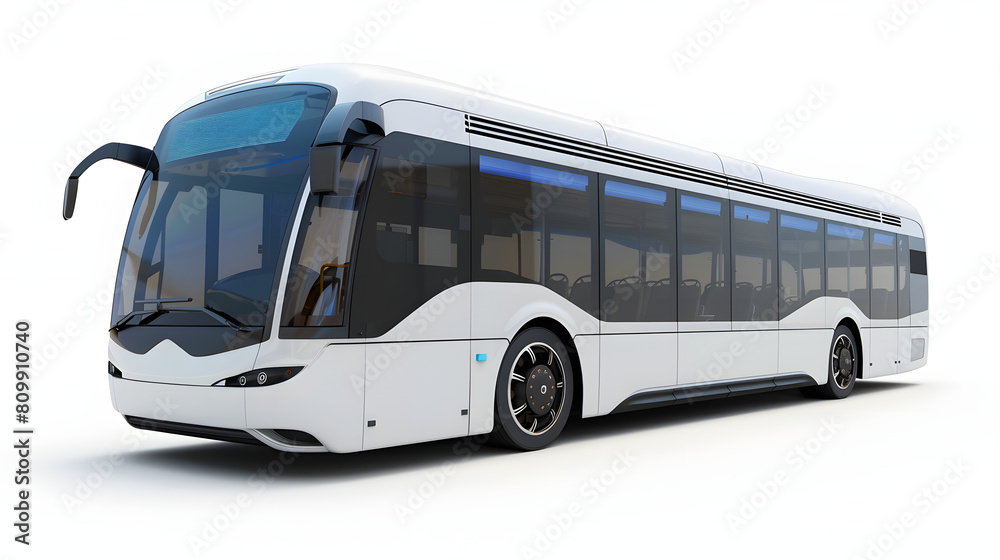 Hydrogen-powered buses or trucks in urban environments isolated on white background, png
