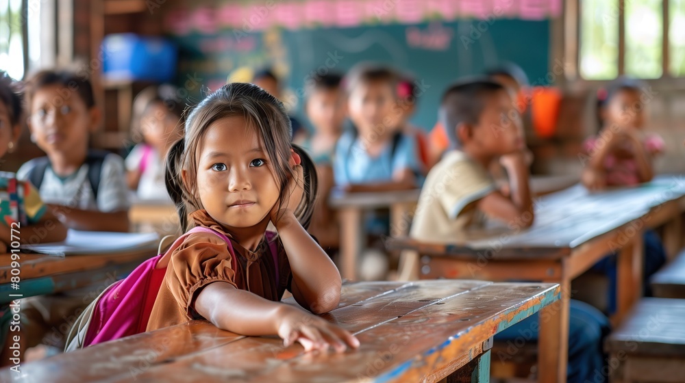 Asia girl in classroom with a joyful expression Asia girl in classroom with a joyful expression