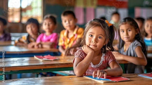 Asia young girl in a classroom