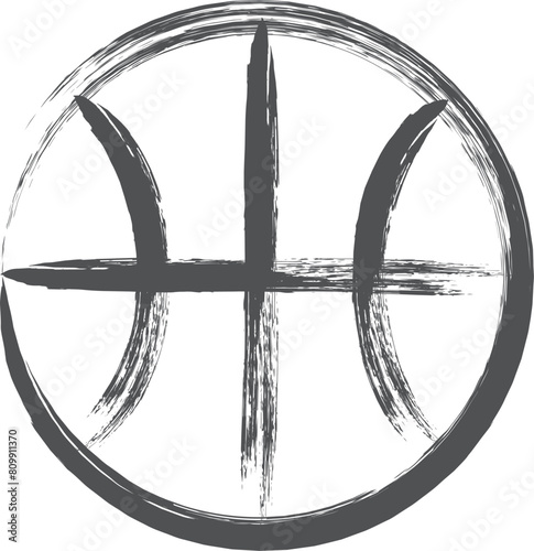 スポーツ関連の筆書き単品イラスト　バスケットボール