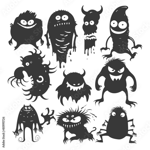Silhouette funny monsters collection set black color only