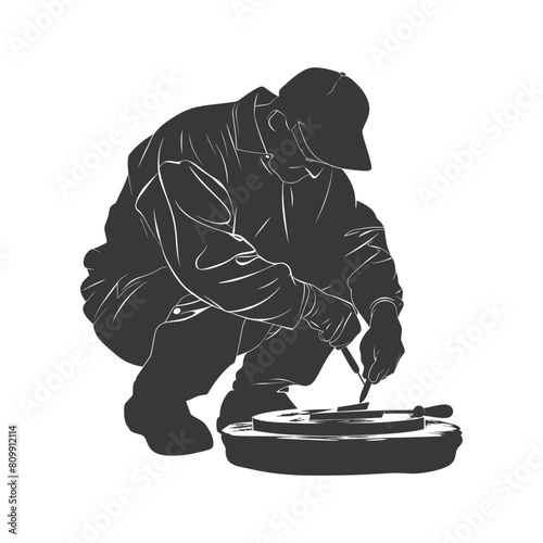 Silhouette goldsmith in action full body black color only
