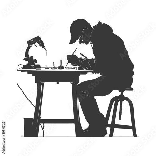 Silhouette goldsmith in action full body black color only
