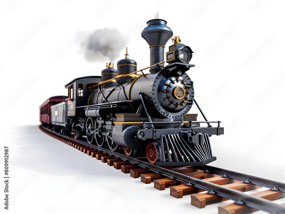 Steam Locomotive Train on White Background Showcasing Vintage Railway Transportation and Historic Engineering