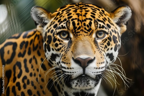 Jaguar face, close up of a jaguar, Taking close up of a Leopard Portrait Terror of the Jungle an Aggressive, Ai generated