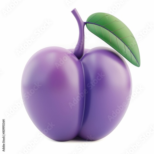 Cute Plum Cartoon Clay Illustration, 3D Icon, Isolated on white background