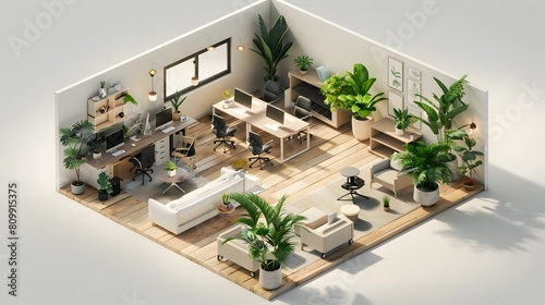 Cozy and Creative Workspace with Collaborative Open-Plan Layout and Plant Accents for Productivity