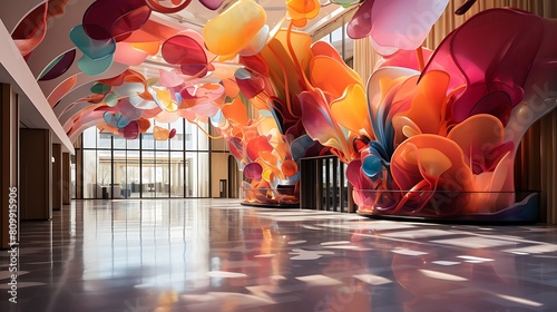 Art installations integrated into the building's design.