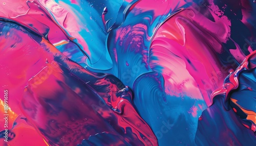 Vivid Abstract Swirls of Pink and Blue Paint Background