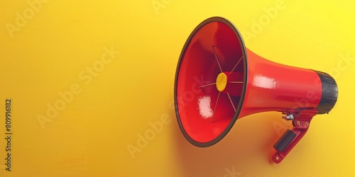 Vibrant Red Megaphone on Bright Yellow Background - Communication Concept © Jullia