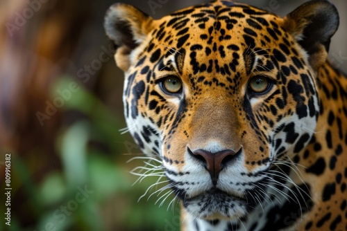 Jaguar face, close up of a jaguar, Taking close up of a Leopard Portrait Terror of the Jungle an Aggressive, Ai generated © Tanu