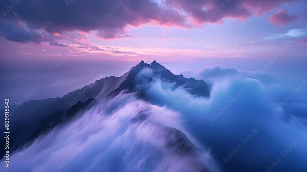 Ethereal Dawn Capturing the Tranquil Splendor of Yushan's Misty Mountain Peak