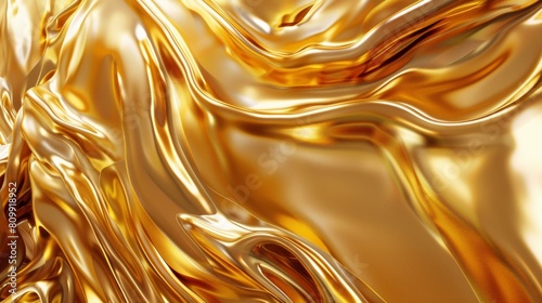 Abstract golden metal design, fluid organic shapes, highresolution 3D rendering, luxury background. photo