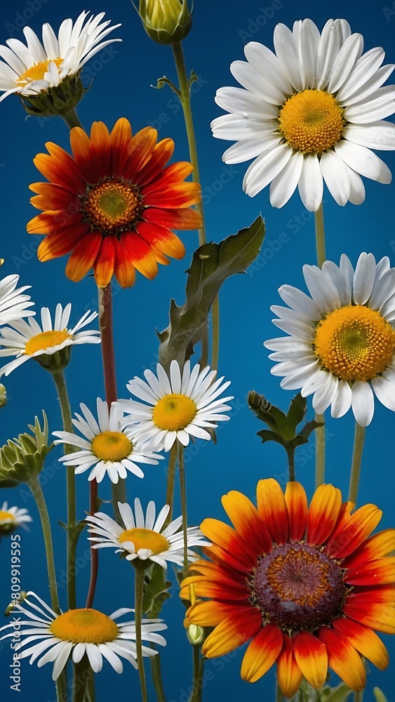 vertical background, colorful wildflowers with blue background vertical background, colorful wildflowers with blue background