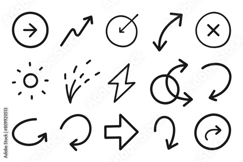 Doodle lines  Arrows  circles and curves vector.hand drawn design elements isolated on white background for infographic. vector