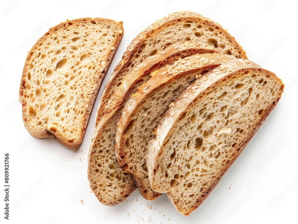 Bread White Background. Close-up of Freshly Baked Sliced Bread with Crumbs. Bakery and Breakfast Concept