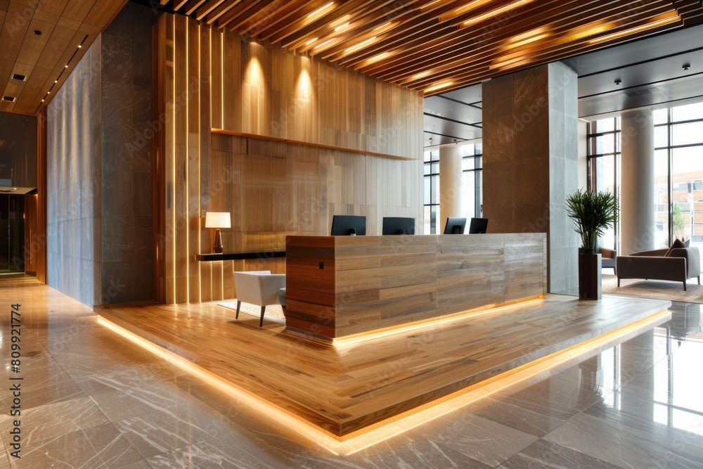 Hotel Design: Modern Luxury Reception Interior with Wood Elements