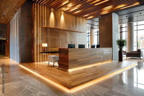 Hotel Design: Modern Luxury Reception Interior with Wood Elements