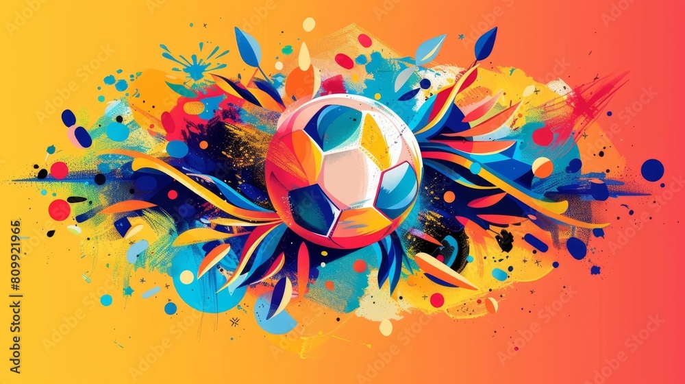Colorful abstract painting of a soccer ball.